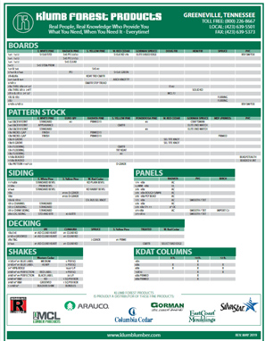 Klumb Forest Products Line Card